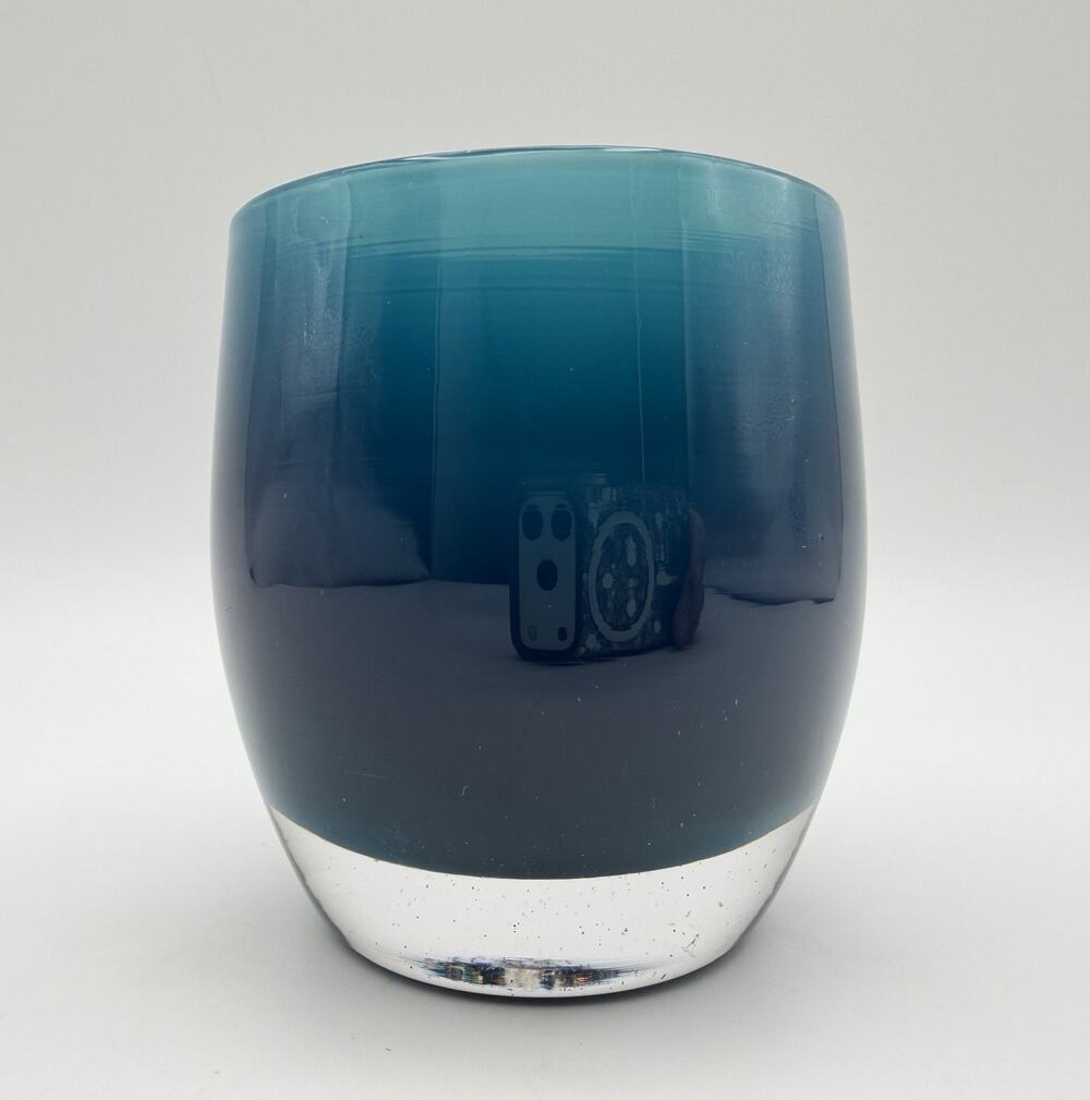 Glassybaby Dark Teal Blue Ombré Glass Candle Holder Votive 3.5” Pre-Triskelion